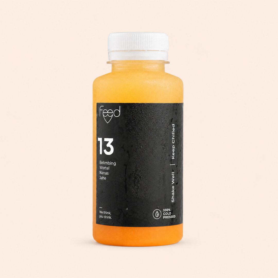Cover produk Feed Cold Pressed Juice 13 - Belimbing, Wortel, Nanas & Jahe 270ml dengan latar krem