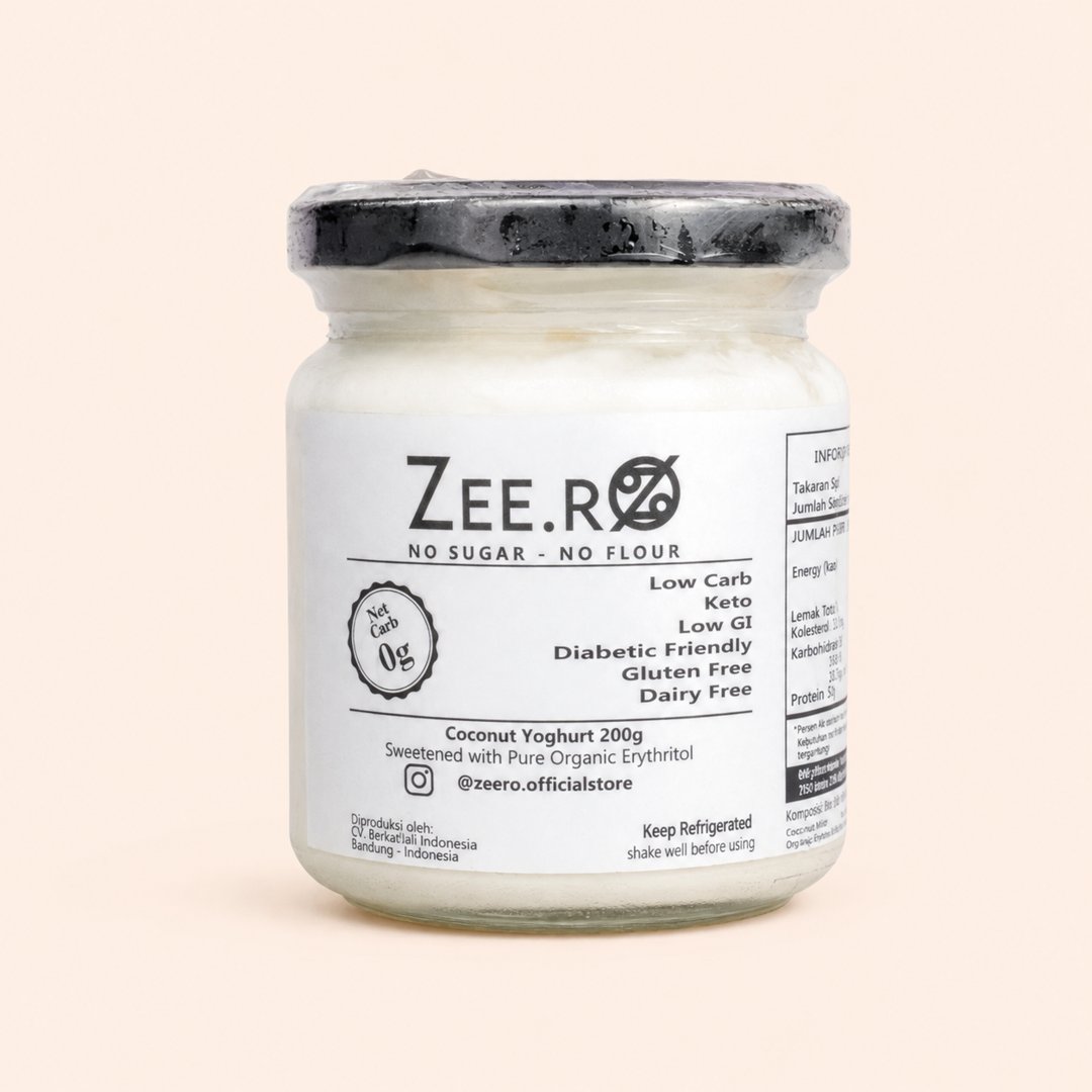 Cover produk Zeero Coconut Yoghurt No Sugar No Flour 200g dengan latar krem