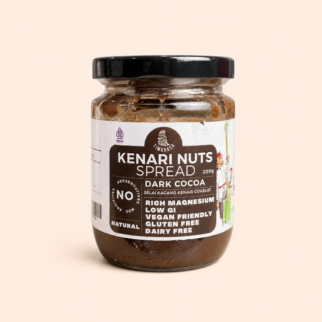 Cover produk Timurasa Kenari Nuts Spread Dark Cocoa 200g dengan latar krem