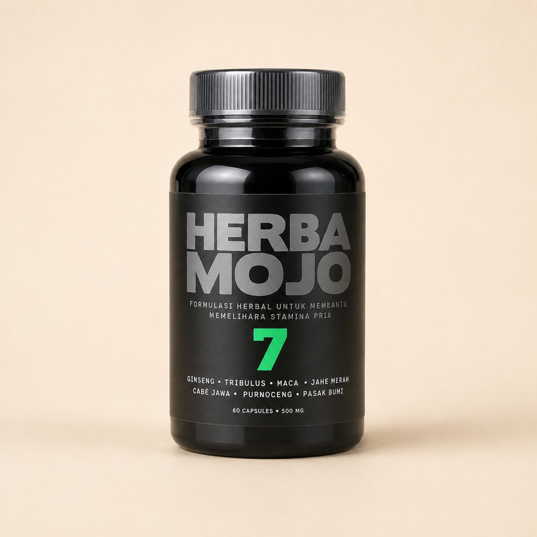 Cover produk Herbana Herba Mojo - Suplemen Stamina Pria (60 Kapsul) dengan latar krem