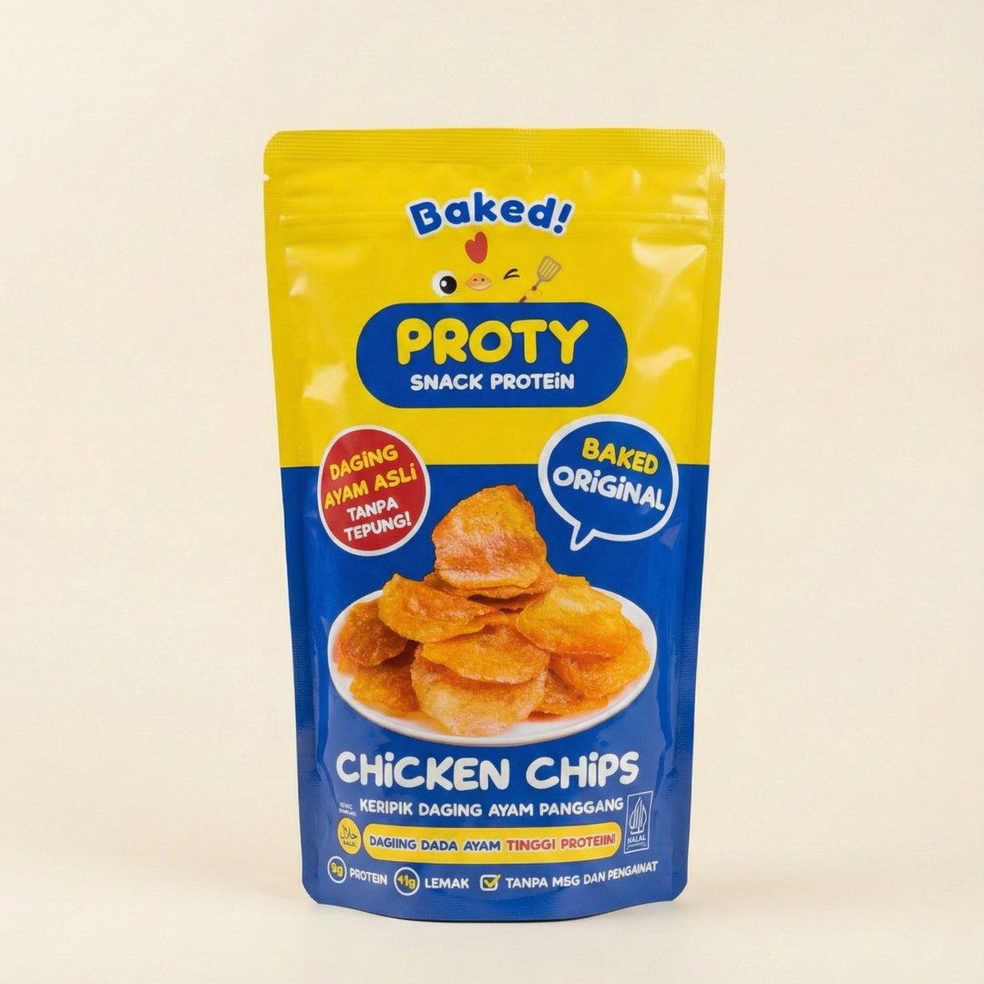 Baked Proty Chicken Chips Original Snack Protein Tinggi 18gr image