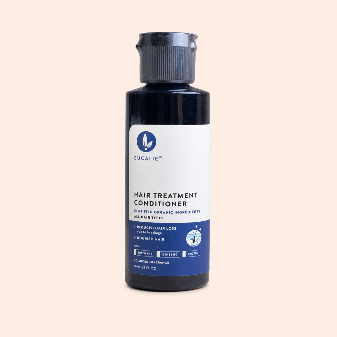 Cover produk Eucalie Hair Treatment Conditioner Organic Anti-Hair Loss 50ml dengan latar krem