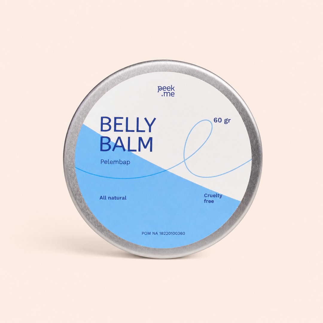 Cover produk PeekMe Belly Balm - Pelembap Alami Pengencang Kulit 60gr dengan latar krem