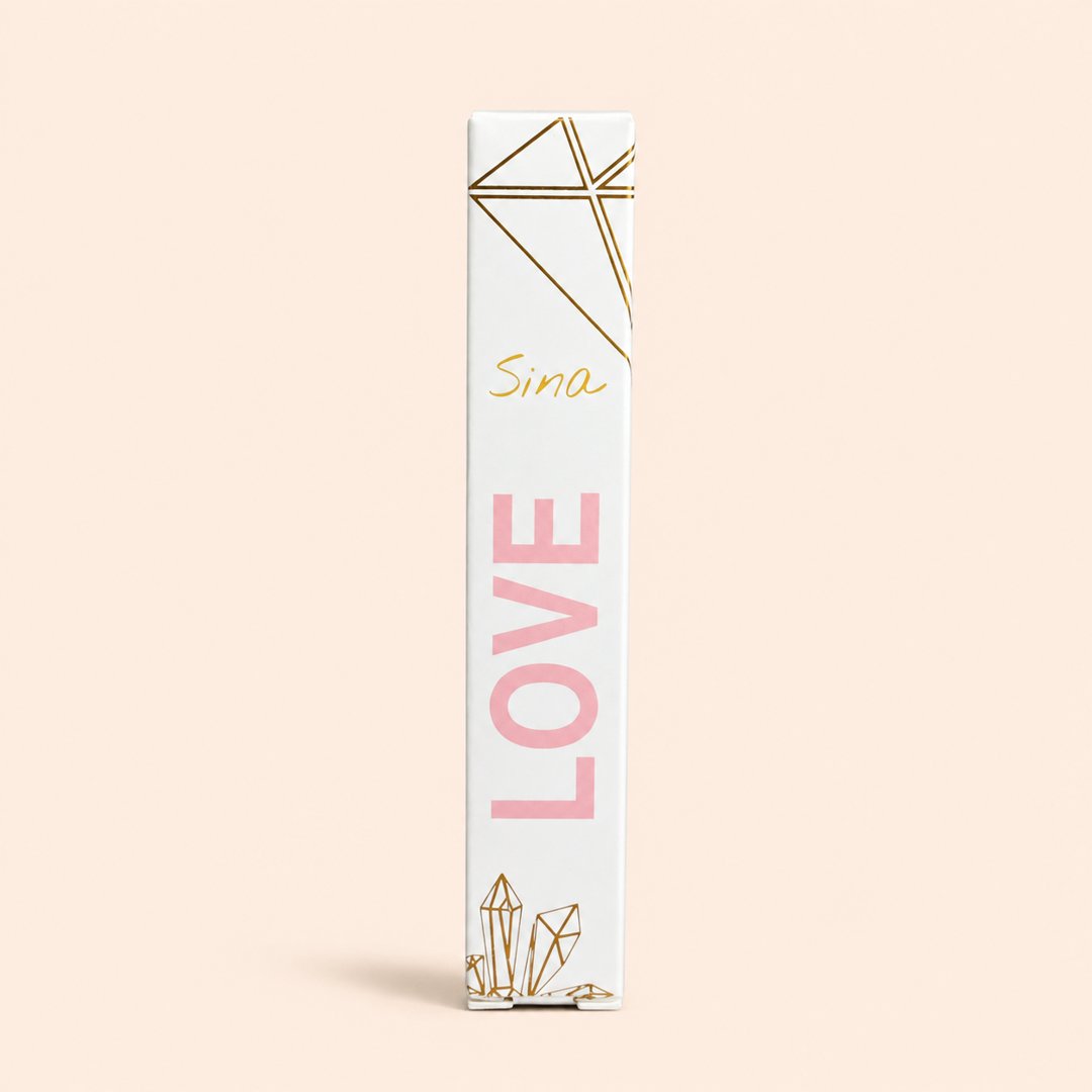 Cover produk Sina Crystal Infused Essential Oil Roller - Love Rose Quartz 10ml dengan latar krem