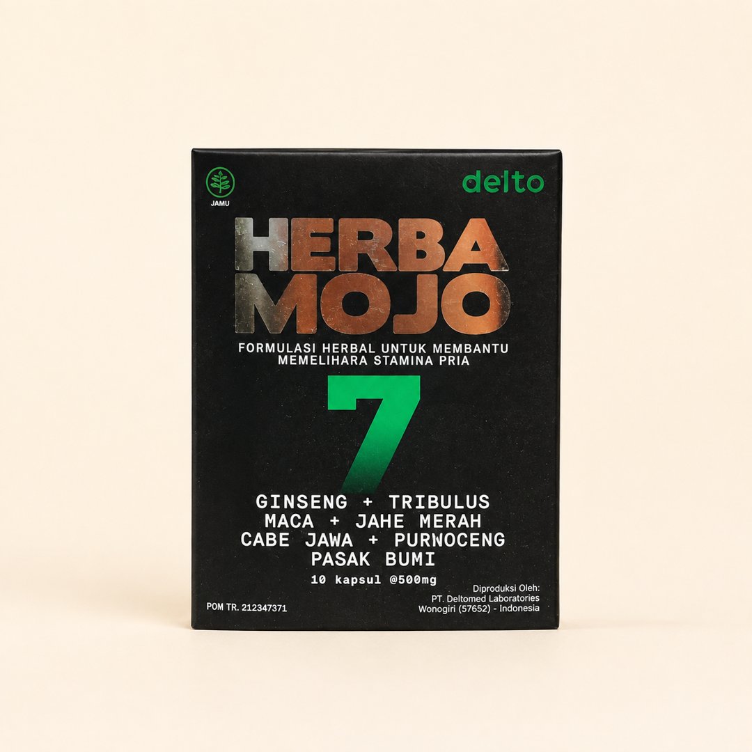Cover produk Herbana Herba Mojo - Suplemen Stamina Pria Alami (10 Kapsul) dengan latar krem