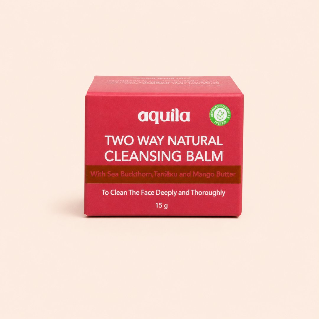 Cover produk Aquila Two Way Natural Cleansing Balm Sea Buckthorn 15g dengan latar krem