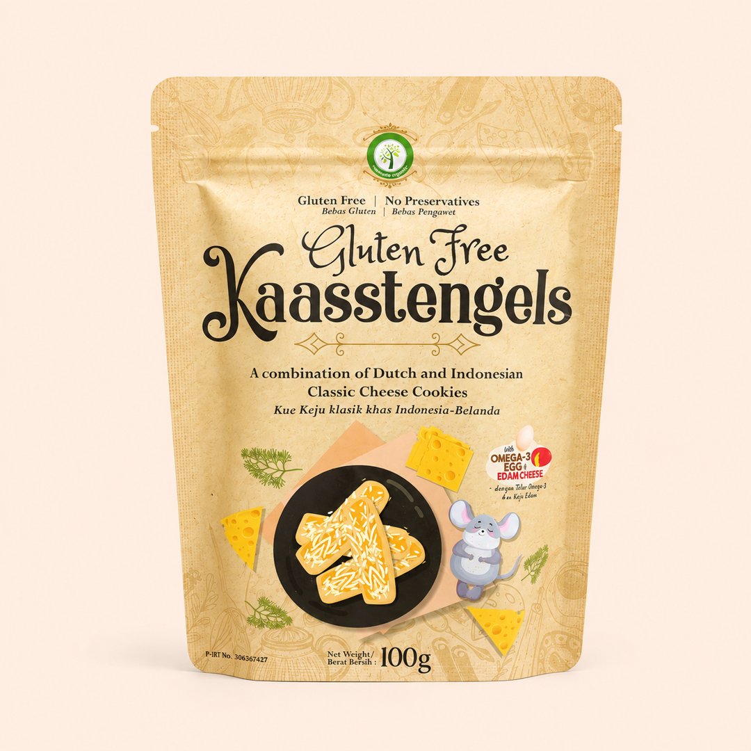 Cover produk Namaste Organic Gluten Free Kaasstengels 100gr - Kue Keju Edam Sehat dengan latar krem