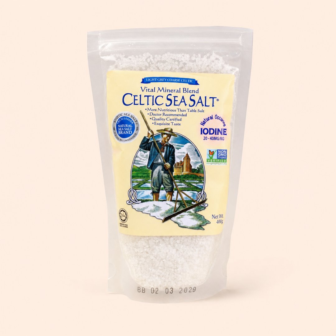 Cover produk French Celtic Sea Salt Coarse 400g - Healthy Paradise dengan latar krem