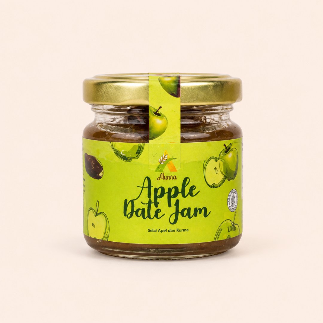 Cover produk Alunna Apple Date Jam (Selai Apel & Kurma) 100gr dengan latar krem