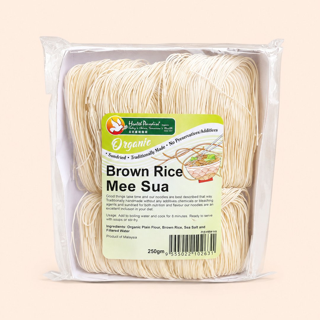 Cover produk Health Paradise Organic Brown Rice Mee Sua 250gr dengan latar krem