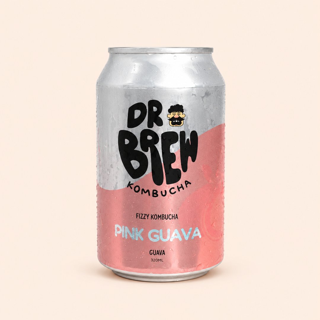 Cover produk Dr Brew Kombucha Pink Guava - Minuman Probiotik Segar 320ml dengan latar krem