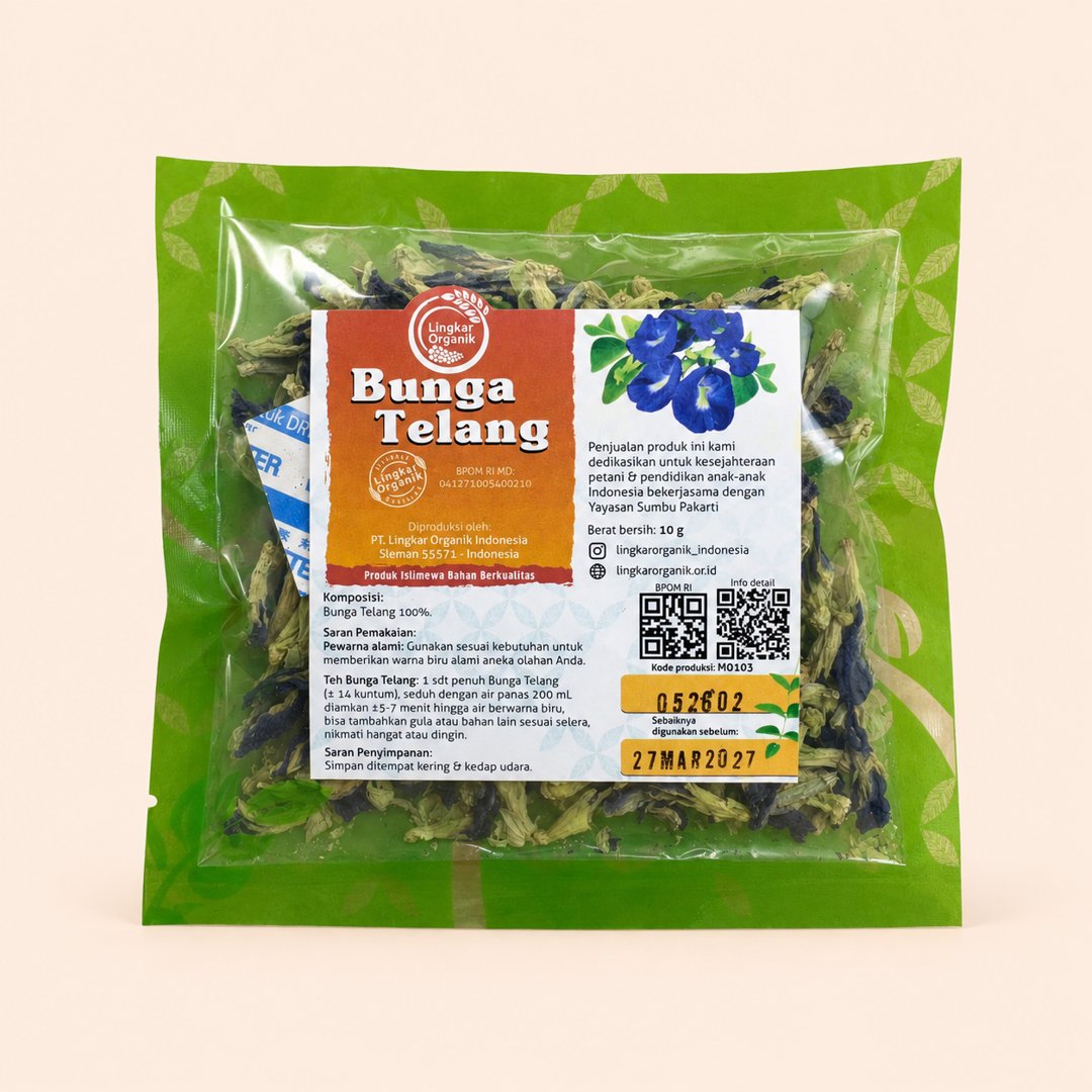 Cover produk Lingkar Organik Bunga Telang 10g dengan latar krem