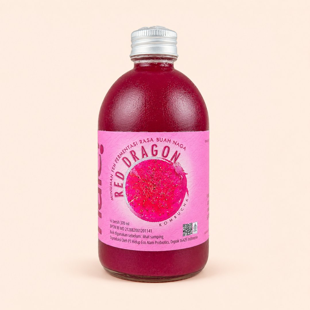 Cover produk Heal Probiotic Kombucha Red Dragon Fruit 370ml dengan latar krem