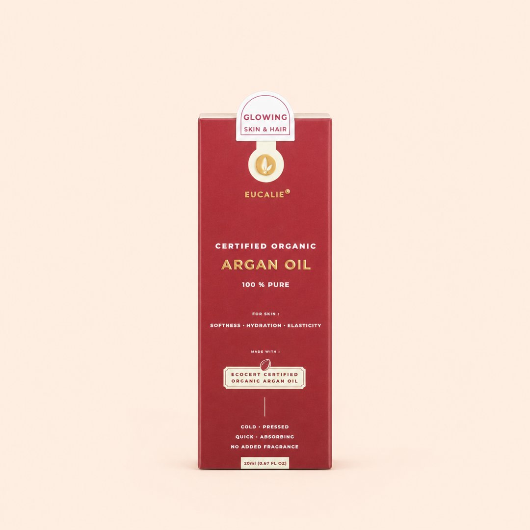 Cover produk Eucalie Certified Organic Argan Oil 100% Pure - 20ml dengan latar krem