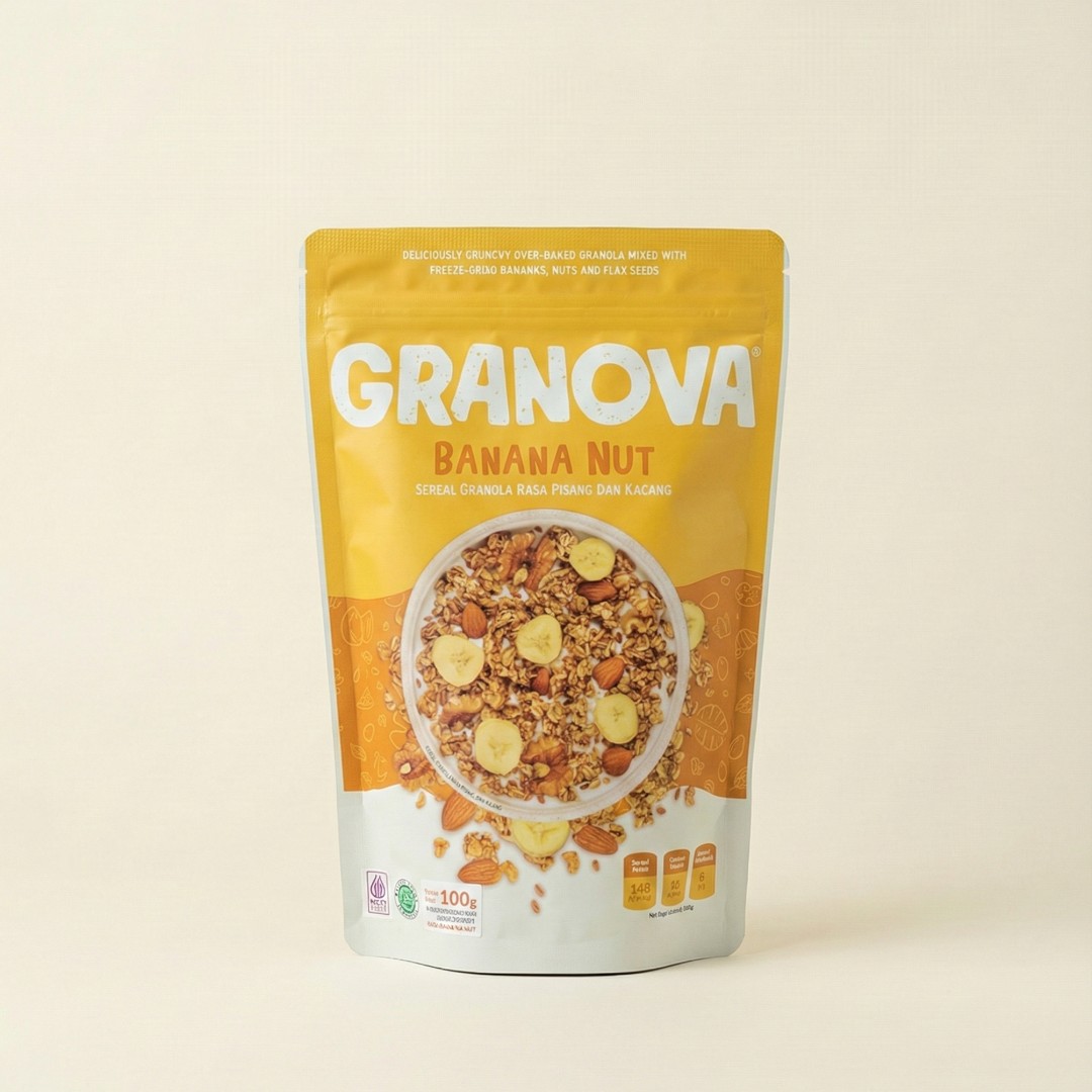 Granova Granola Panggang Banana Nut dengan Oat, Kacang Almond & Walnut 100g image