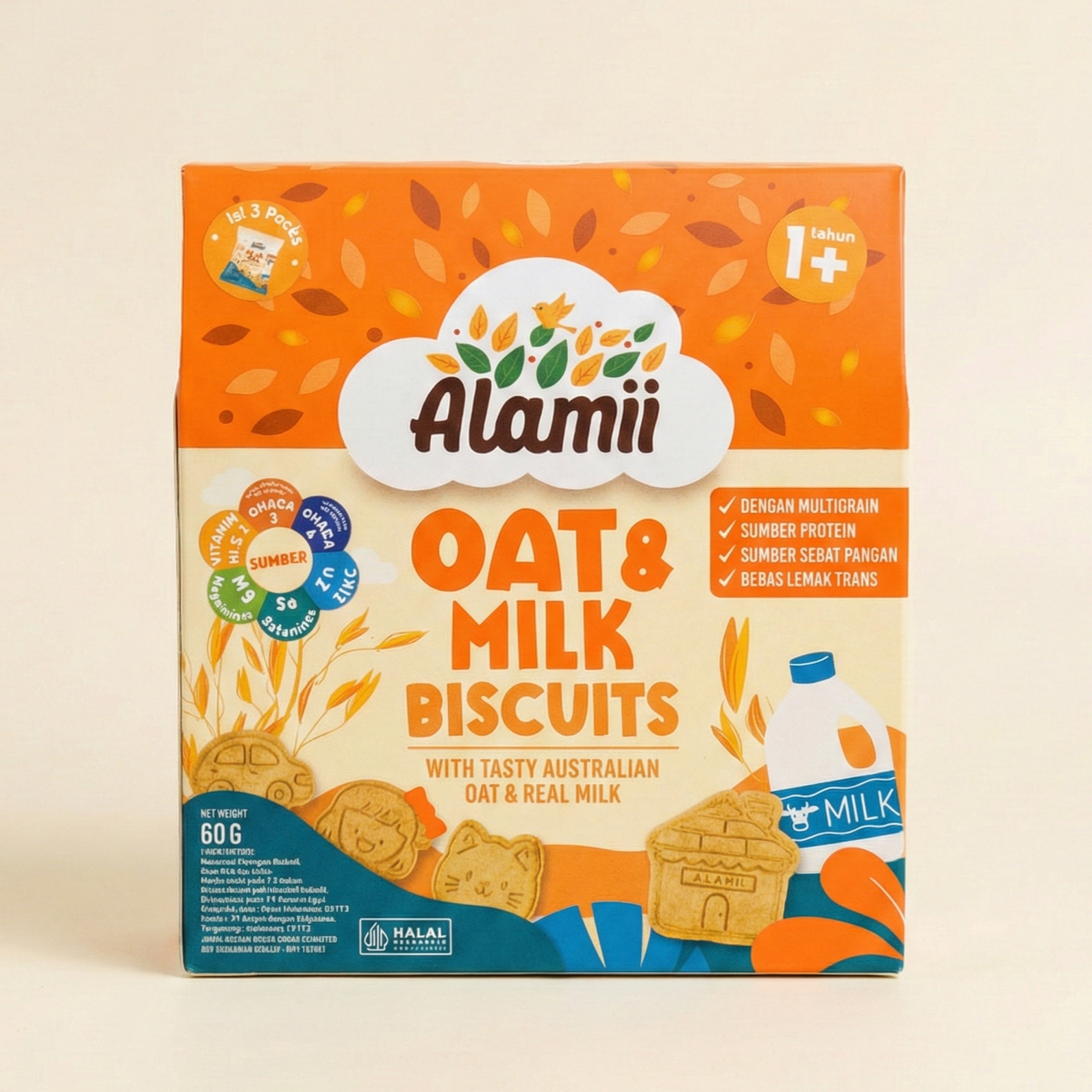 Alamii Oat & Milk Biscuits 60g - Biskuit Multigrain Kaya Nutrisi untuk Anak 1+ Tahun image