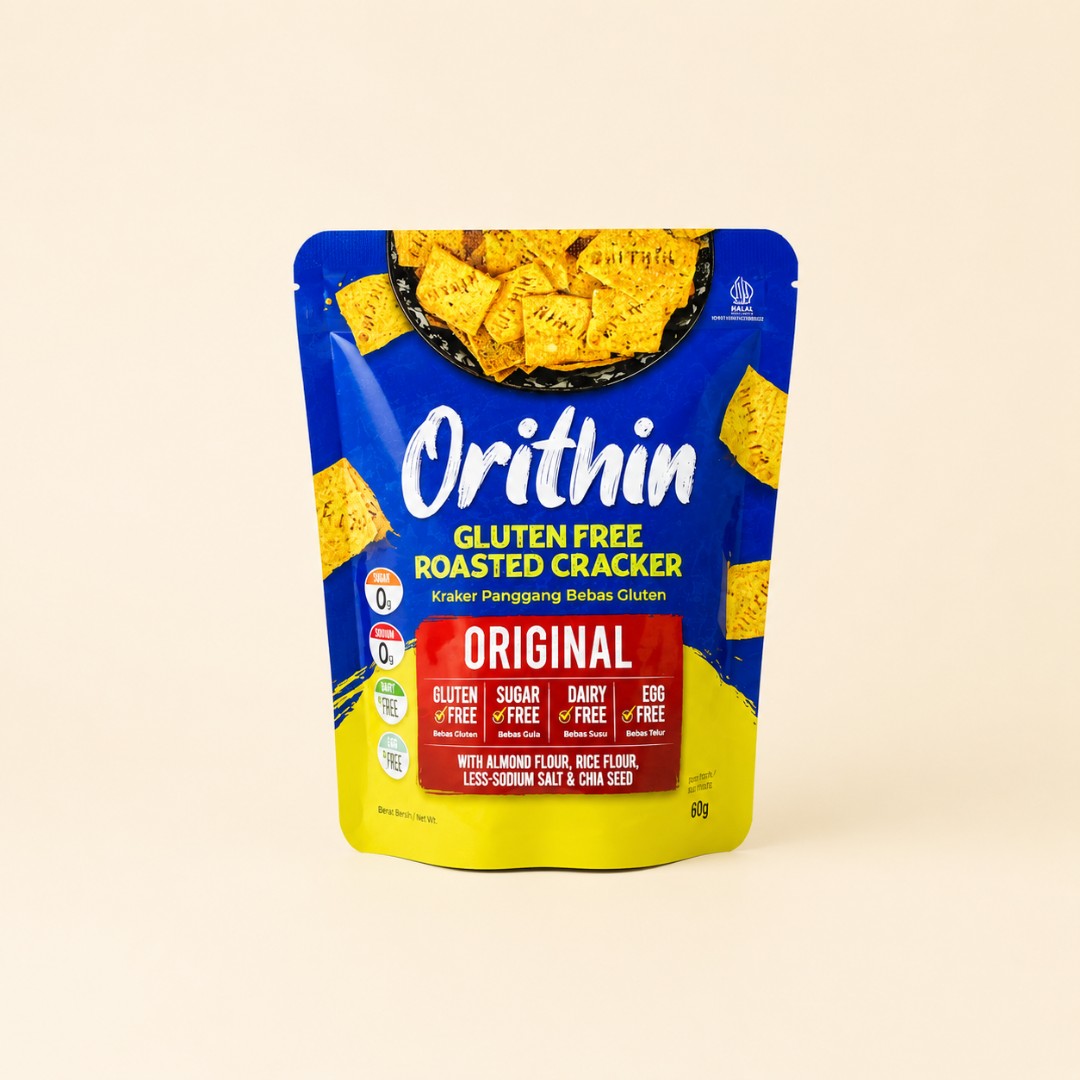 Orithin Gluten Free Roasted Crackers Original - Kraker Panggang Tepung Almond image