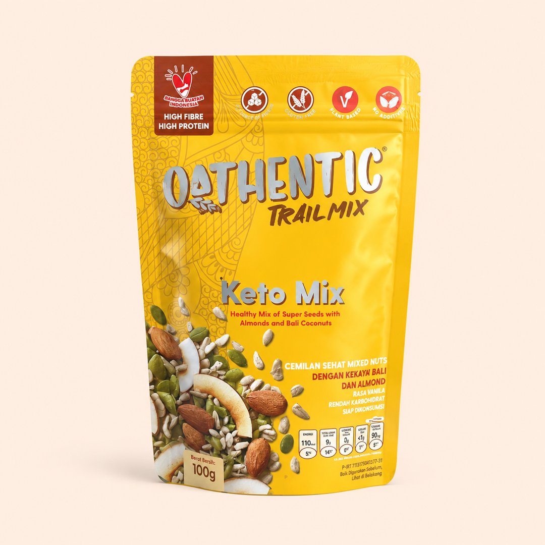 Cover produk Oathentic Trail Mix Keto Mix 100g - Snack Kacang & Biji-bijian Sehat dengan latar krem
