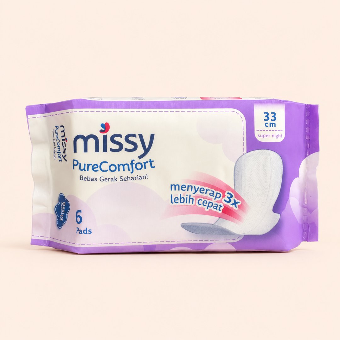 Cover produk Missy Pure Comfort Super Night 33cm - 6 Pads dengan latar krem