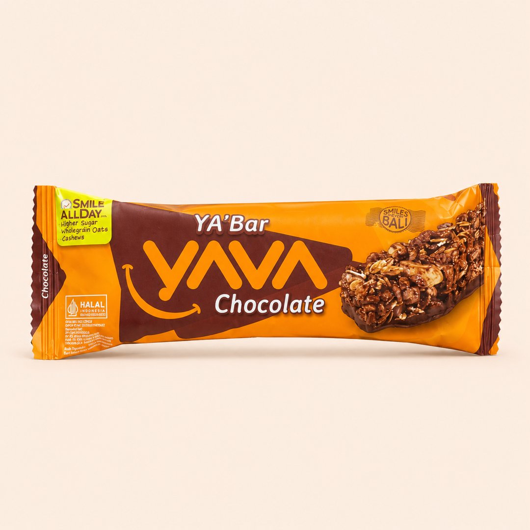 Cover produk Yava Ya'Bar Chocolate - Snack Bar Cokelat & Mete 28gr dengan latar krem