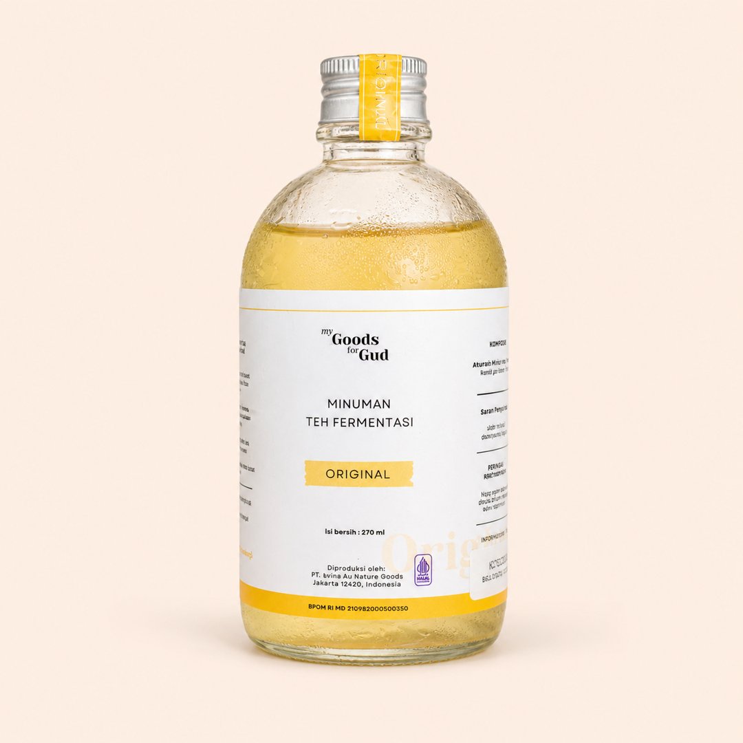Cover produk My Goods for Gud Kombucha Original 270ml - Minuman Teh Fermentasi Probiotik dengan latar krem
