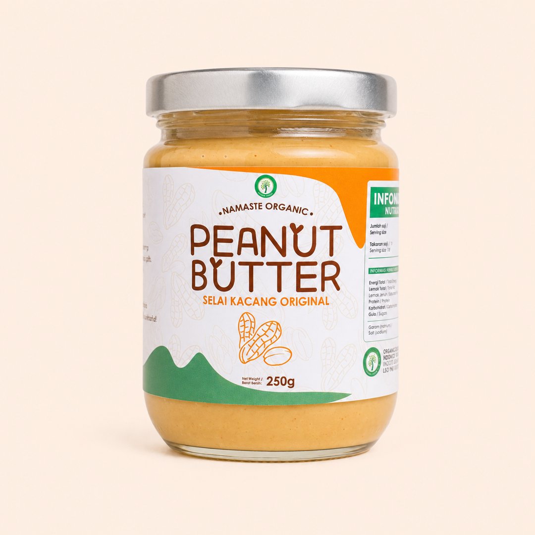 Cover produk Namaste Organic Peanut Butter Original 250g dengan latar krem