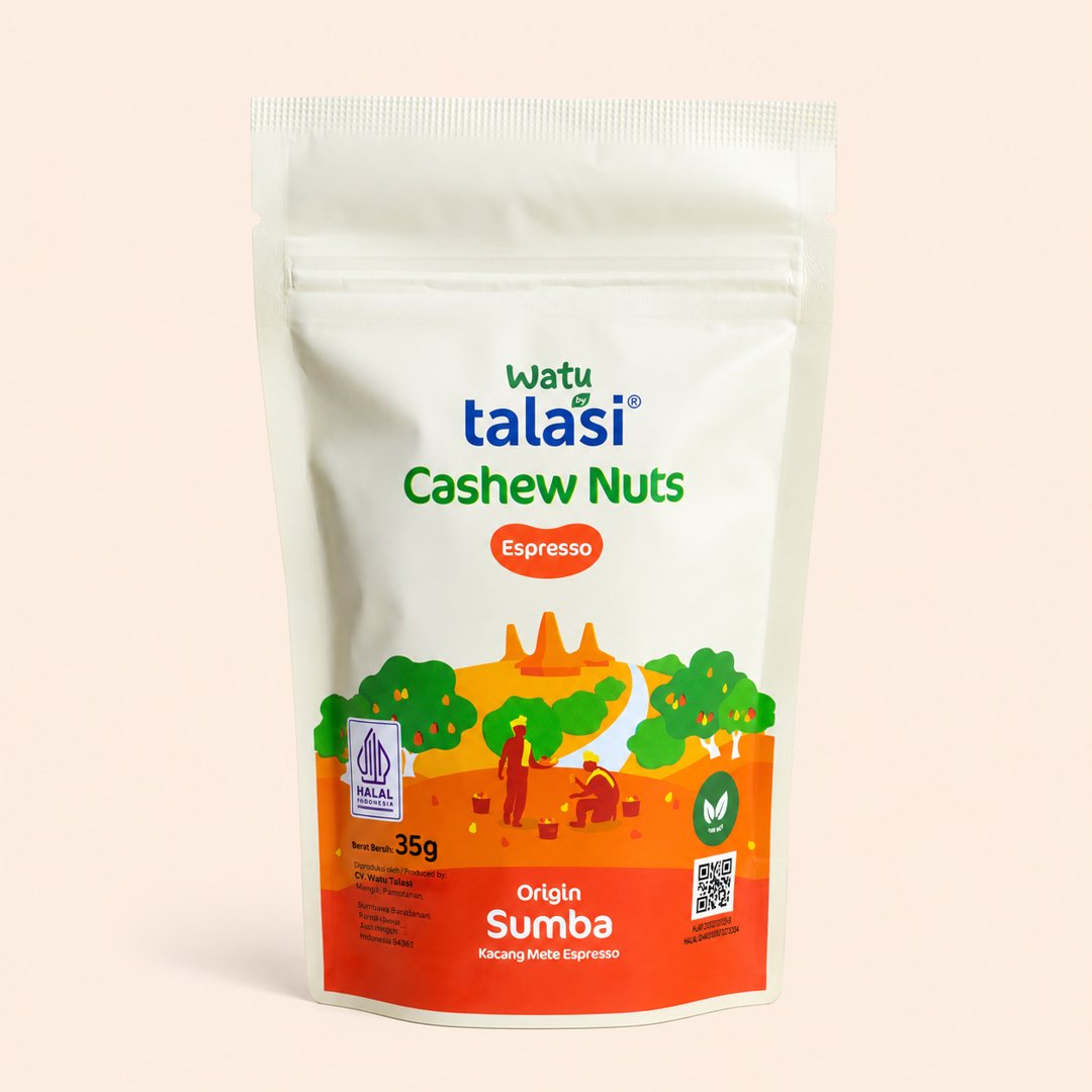 Cover produk Watu Cashew Nuts Sumba Espresso - Talasi 35g dengan latar krem