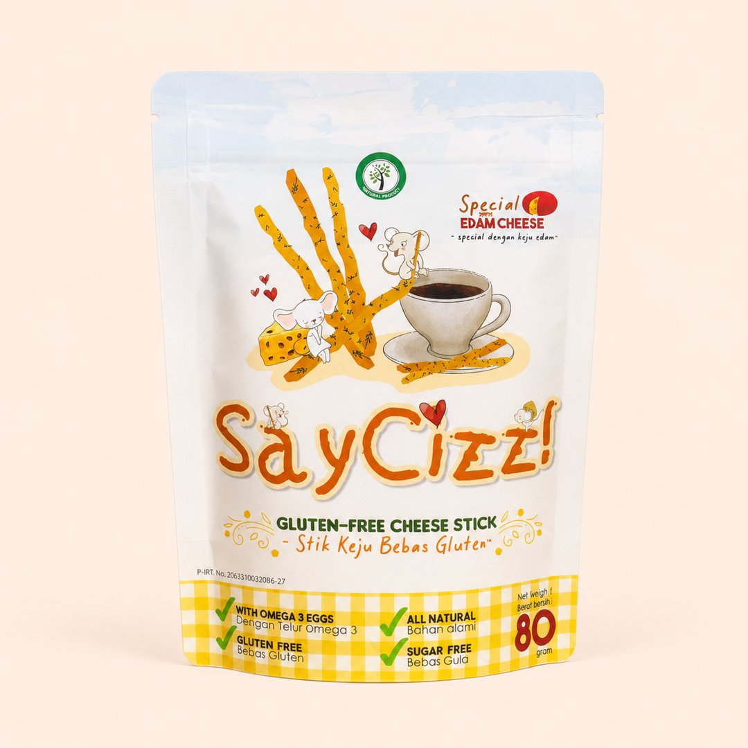 Cover produk Namaste SayCizz! Gluten Free Cheese Stick with Edam 80g dengan latar krem