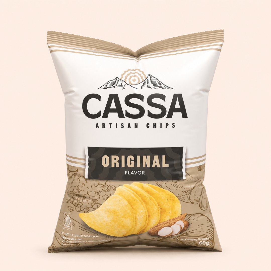 Cover produk Cassa Artisan Chips Original - Keripik Singkong Premium 60g dengan latar krem
